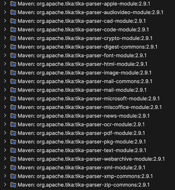 apache tika 에서 지원하는 파서 모듈