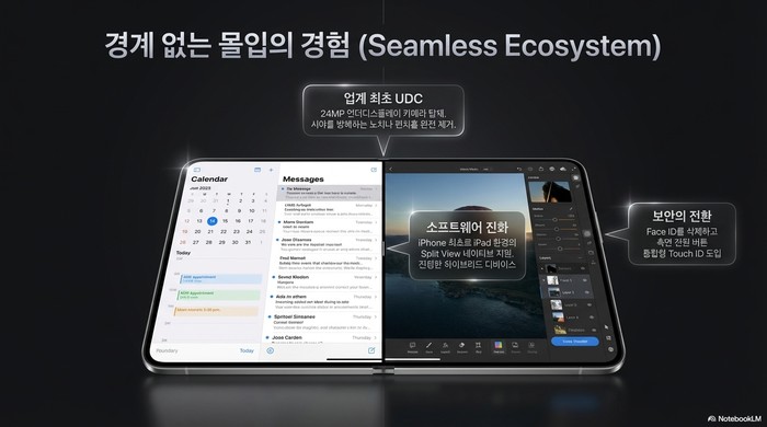 접이식 iPhone 소프트웨어 — 24MP UDC, Split View, Touch ID