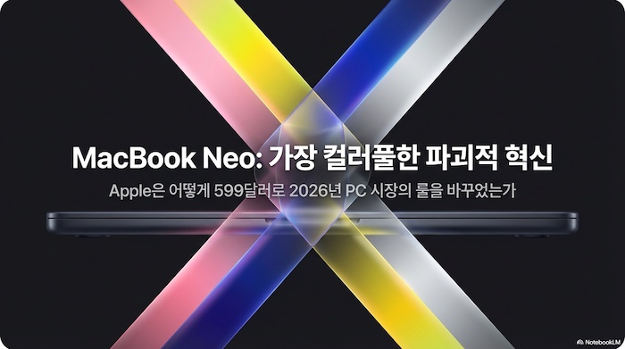 MacBook Neo 4색 컬러 히어로 이미지 — Apple 역대 가장 저렴한 노트북