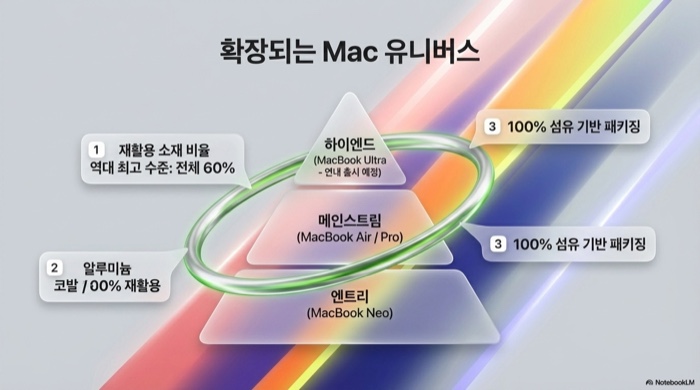 확장되는 Mac 유니버스 — MacBook Ultra 출시 예정과 환경 소재 60%