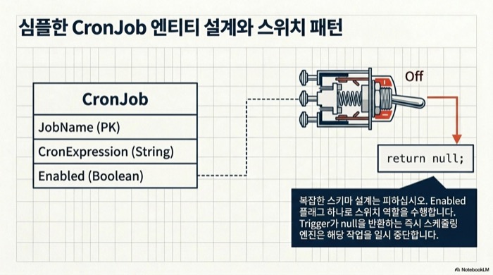CronJob 엔티티의 간결한 설계와 enabled 플래그를 활용한 스위치 패턴 구조도