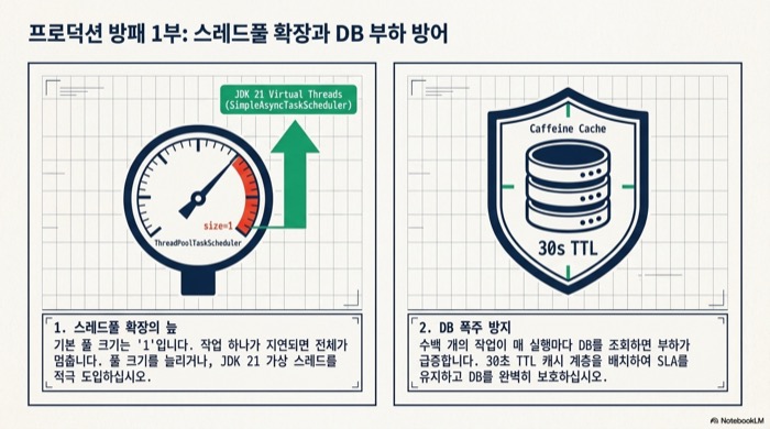 Spring Boot 동적 Cron 운영 시 ThreadPoolTaskScheduler 풀 사이즈 확장과 Caffeine 캐시 기반 DB 부하 방어 전략