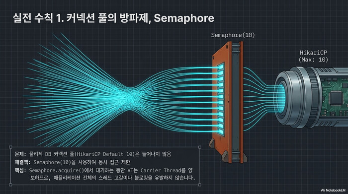Java Virtual Threads DB 커넥션 풀 Semaphore 보호 패턴