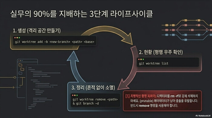 Git Worktrees 3단계 라이프사이클 — add, list, remove로 실무 90%를 처리하는 흐름