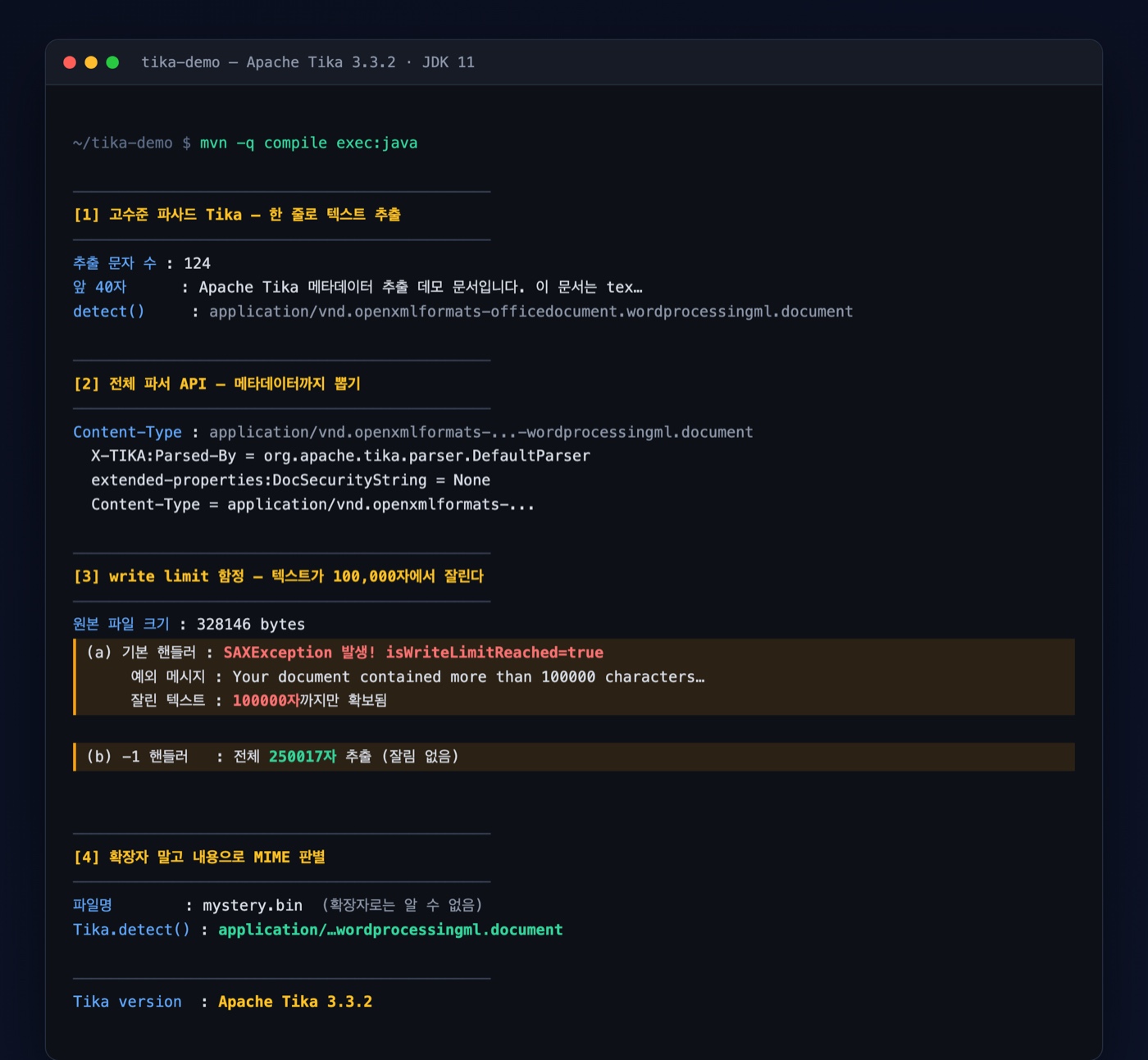 Apache Tika 3.3.2 실제 실행 결과 캡처